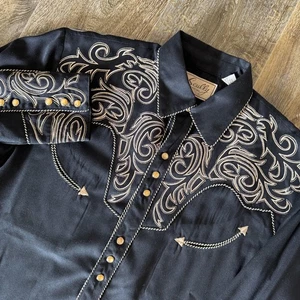 Scully Western Pearl Snap Hemd Herren Small schwarz bestickt Langarm Cowboy - Bild 1 von 9