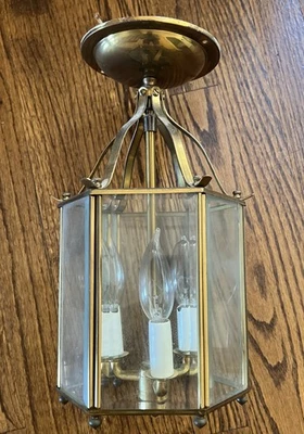 Винтажный потолочный светильник 1950-х годов лампа латунь скошенное стекло 3 лампы - Изображение 1 из 4