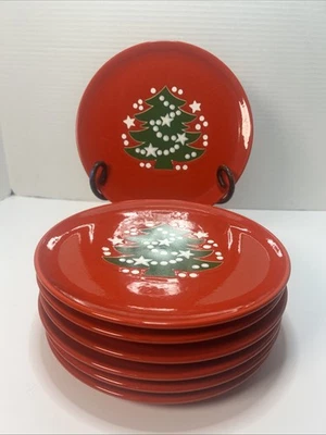 Салатные тарелки Waechtersbach для рождественской елки (набор из 7) Германия красные 7 3/4 дюйма B12 - Изображение 1 из 4