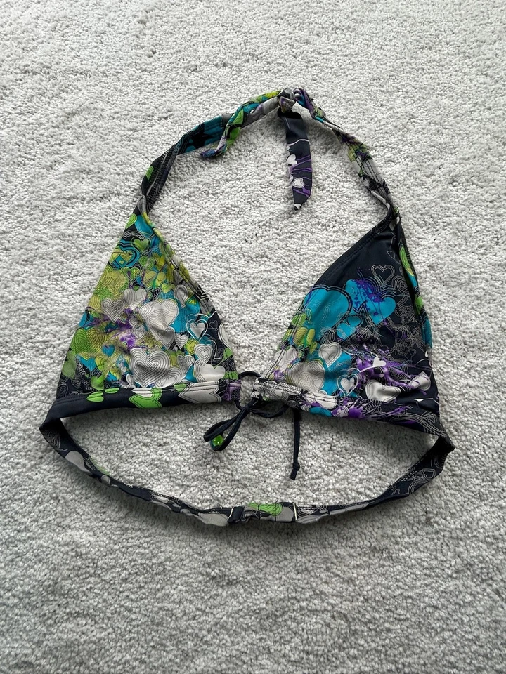Body Glove Bikini Top Womens Large Black Blue Green Floral Halter Swimwear Beach - Image 1 of 4