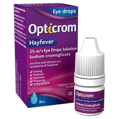 Opticrom Hayfever 2% w/v Eye Drops Allergy Itching Redness Watering - 10ml