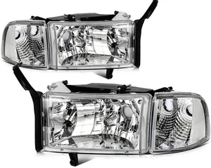 For 2002-1994 Dodge Ram 1500 2500 3500 Chrome Housing Headlights Assembly L+R - Picture 1 of 9