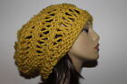 Chunky Hand Knit Boho Chic Unisex Drop Stitch Mustard Yellow Slouchy Hat