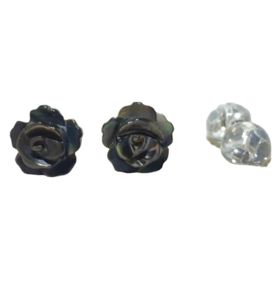 925 Sterling Silver 8mm Black Mother of Pearl Rose Flower Shell Stud Earrings - Image 1 of 3