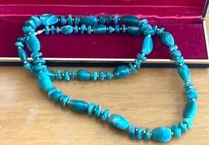 Vintage 33" natural stones jade necklace heavy costume screw clasp-FREE SHIP - Picture 1 of 2