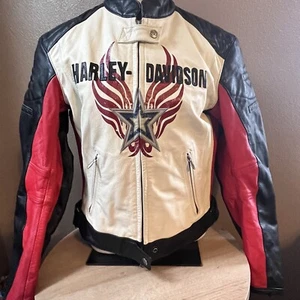 Harley Davidson Damen M Rapid City Racing farbblockierte Lederjacke 97158-03VW - Bild 1 von 20