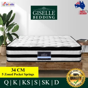 Giselle Bedding 34cm Mattress Euro Top Bed Pocket Spring Medium Firm Queen AU - Picture 1 of 9