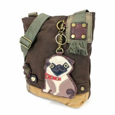 NEW Chala Messenger Crossbody Bag Canvas Dark Brown Gift PUG DOG Coin Purse - Image 1 of 4