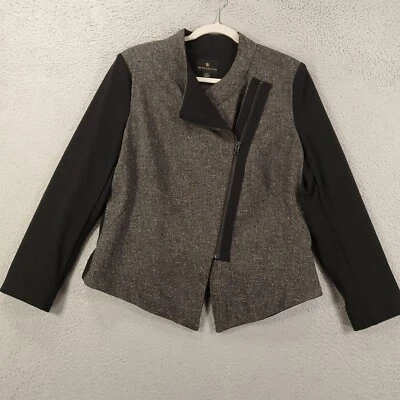 Womens Moto Jacket Size Large Asymmetic Zip Black Gray Zipper Accents Lined - Image 1 of 4