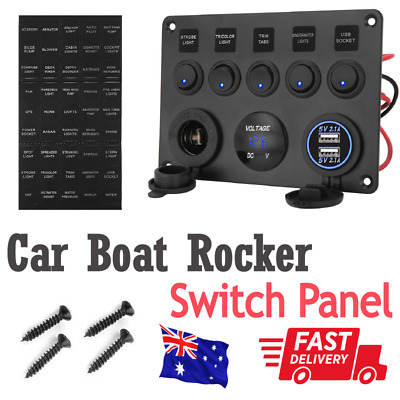 5 Gang 12V Switch Control Panel USB Charger ON-OFF Toggle For Truck Marine Boat • 28.79$