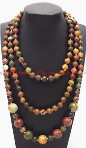 Fashion Jewelry 8mm&12mm Natural Picasso Jasper Jade Round Gem Beads Necklace - Picture 1 of 12