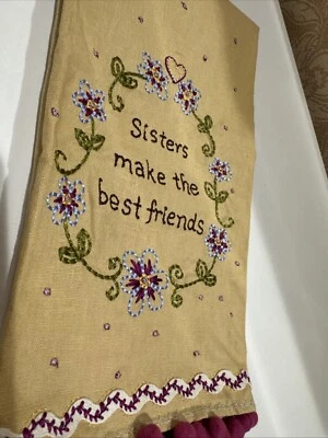 NUEVO Toalla de té de algodón/lino Natural Life “Sisters Make Best Friends” Foto 1 de 4