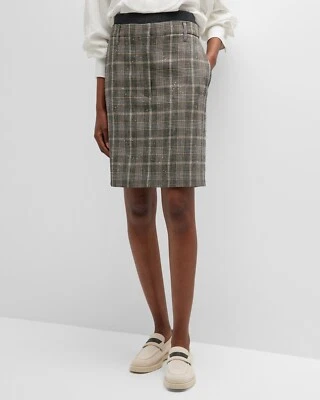 NUEVO CON ETIQUETAS $2450 Brunello Cucinelli Mujeres Brillante Lentejuelas Falda a Cuadros con Cintura Elástica W242 Foto 1 de 4