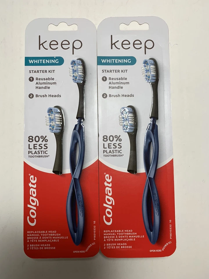 Colgate Keep Manual Toothbrush Whitening Starter Kit 2 Replaceable Brush Heads