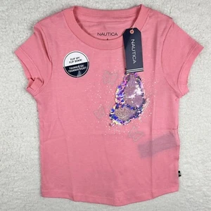Nautica Girls Short Sleeve T-Shirt Flip Sequin Design, Cotton Tee Tagless S 4 - Picture 1 of 12