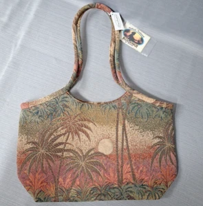 Kulanui Hawaii Arazzo Tote Bag Doppia Cinghia Borsetta Tramonto Palme NUOVO - Foto 1 di 13