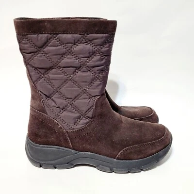 Lands End 444681 Suede Winter Boots Quilted Zip Sides Dark Brown Wms 6B US 36EU - Image 1 of 4