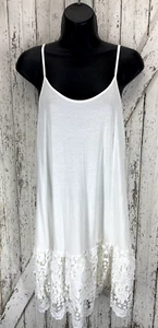 Oddy Rayon Stretch Strick Minikleid weiß Spitze Rüschensaum Spaghettiträger Large - Bild 1 von 9
