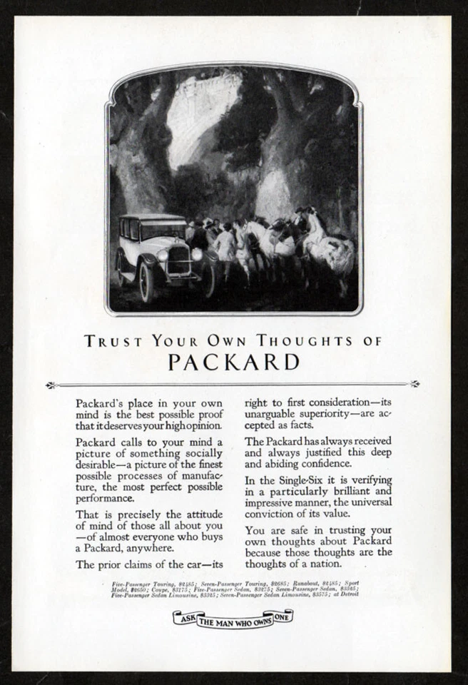 PACKARD 1923 Vintage Antiguo Original Impresión AD | Arte Blanco Coche y Caballos Individual 6 Foto 1 de 1