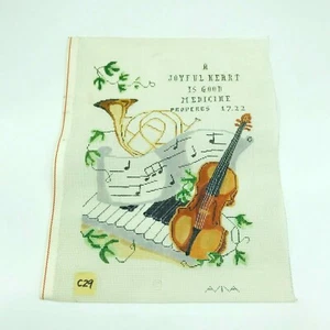 Hand Painted Needlepoint Musical Instruments Notes Music Proverbs 17 22 Pillow - Picture 1 of 8
