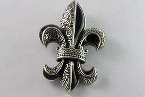 Large Royal Lily Crown Cross Templar Lily Pendant 925 Real Silver / 576 - Picture 1 of 5