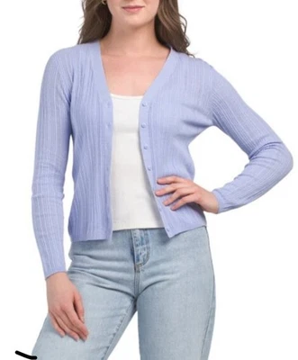 elie tahari knit linen blend cardigan in river blue $150 Medium NWT - Image 1 of 4