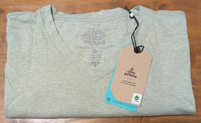 prAna PRANA ORGANIC COTTON/POLY STANDARD FIT V-NECK T-SHIRT MEN'S XL "Sage" NWT - Image 1 of 4