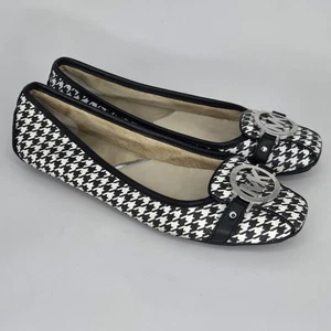 Michael Kors Fulton Houndstooth Flats Slip On Moccasin Black White Logo 7.5 - Picture 1 of 8
