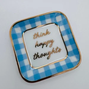 Draper James Trinket Tray Dish Ring Holder "Think Happy Thoughts" Blue Gingham - Picture 1 of 4