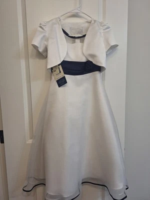 Nuevo con etiquetas Vestido y Chaqueta Alfred Angelo Niña Flor Talla 7/8 Blanco y Azul Marino Foto 1 de 4