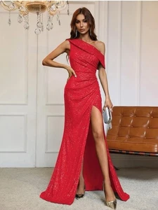 Abito donna con paillettes rosso spalle scoperte faeriesty taglia M formale ballo compleanno nuovo vestito - Foto 1 di 10
