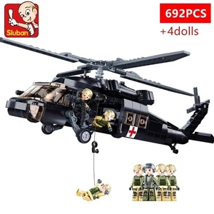 Military Black Hawk Helicopter Building Blocks Set 692PCS Army Aircraft Toy Kids - Picture 1 of 6
