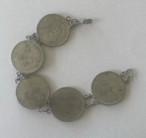 "Brazalete de eslabones chapados en plata de diez monedas en efectivo de la República de China de colección de 8""" - Imagen 1 de 6