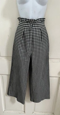 TOPSHOP NOVO! Calça cropped preta/branca xadrez algodão cintura alta bolsa de papel EUA 2 - Imagem 1 de 4