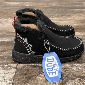 Bottes Hey Dude Denny laine fausse peau de mouton noires à enfiler confortables pour femmes taille 7 neuves dans leur boîte - Photo 1/14