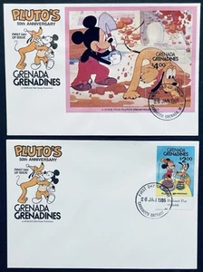GRENADA GREN DISNEY PLUTO 50TH ANNIVERSARY STAMPS SS & SINGLE FDC 1981 MICKEY - Picture 1 of 1