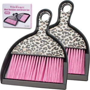 2PCS Mini Dustpan and Brush Set, Small Broom and Dustpan Set with Pink Leopard P - Picture 1 of 12