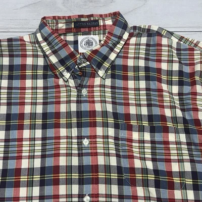J. Camisa de Prensa Para Hombre XXL Roja Azul Algodón a Cuadros Madrás India Manga Corta Foto 1 de 4
