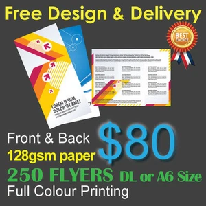 250 Flyers Full colour printing (Front&Back) on 128gsm paper+ Free Design&Post - Picture 1 of 1