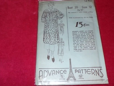 🌺 1934-1936 ADVANCE #1245 - LADIES TWO LENGTH HOUSEKEEPING SMOCK PATTERN 12 FF - Image 1 of 2