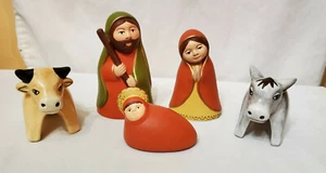 vintage 5 piece nativity scene serrv peru terra cotta clay hand painted animals - Picture 1 of 4