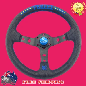 Vertex Style Steering Wheel Deep Dish 10 Star Blue Perforated Leather 320mm - Picture 1 of 7