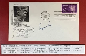 Eleanor Roosevelt, 1963, Scott #1236 F.D.C. Signed by U.N. Sec. Gen. Trygve Lie - Picture 1 of 2
