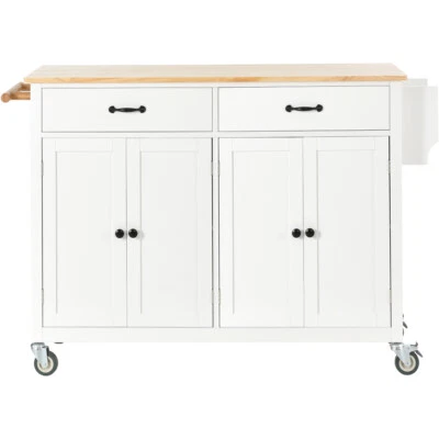 Kitchen Island Cart with Solid Wood Top and Locking Wheels,Spice Rack,Towel Rack - Image 1 of 4
