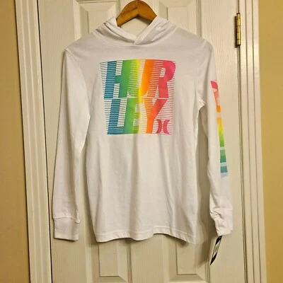 Camiseta pulôver com capuz manga longa HURLEY empilhada logotipo juvenil tamanho grande, nova com etiquetas - Imagem 1 de 4