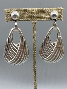 Vintage 925 Sterling Silver Hecho En Mexico Screw Back Dangle Drop Huge Earrings - Picture 1 of 8