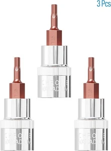 3PCS 3/8" Drive T15 Torx Bit Socket, S2 Steel Bits, Heat Treated CR-V Steel Star - Picture 1 of 6