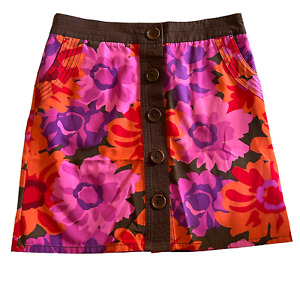 Boden Sz 14L Pink Orange Retro Mod A-Line Floral Button Front Mini Skirt Vintage