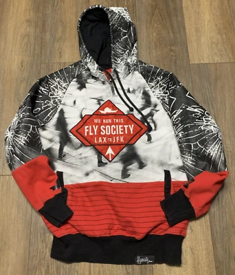 Fly Society LAX to JFK Skyways Sudadera con Capucha Para Hombre M Streetwear Hip Hop Negro Blanco Rojo Foto 1 de 4
