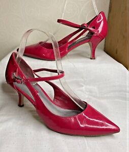 Next Red Patent Leather Pointed Toe Ankle Strap Court Shoes Size 5/38
